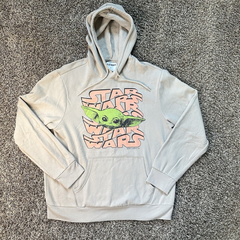 Star Wars Hoodie Size XL‎ Beige Yoda Pullover Pocket Sweatshirt Old Navy